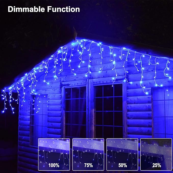 Brightown Icicle Lights Outdoor, 66Ft Christmas Lights with 30 Drops, 1125 LED Firecracker Icicle Christmas Light Outdoor with Timer for House Eaves Wedding, Blue & White