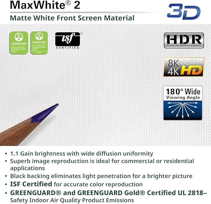 Elite Screens Manual Series, 135-INCH 16:9, Pull Down Manual Projector Screen with AUTO LOCK, Movie Home Theater 8K / 4K Ultra HD 3D Ready, 2-YEAR WARRANTY, M135XWH2