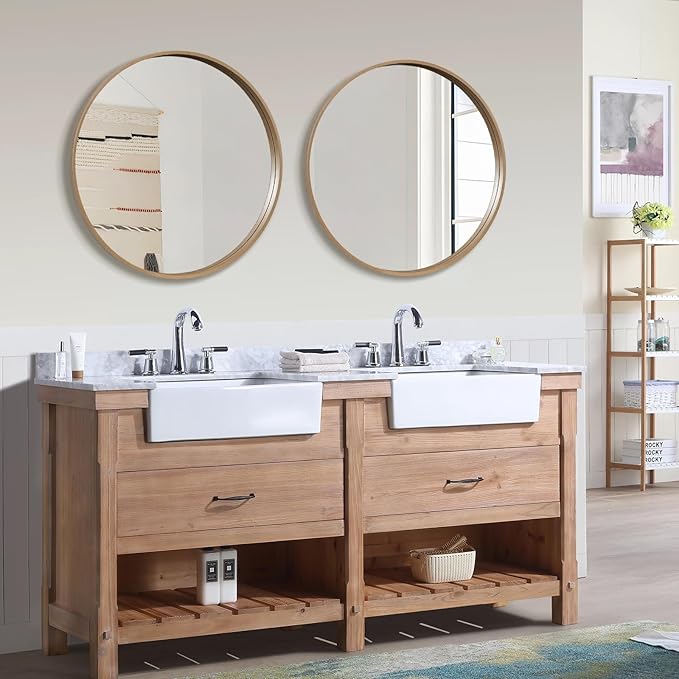 WallBeyond Round Wood Mirror, 32" Round Modern Decoration Large Circle Wall Mirror for Bathroom Living Room Bedroom Entryway, Honey