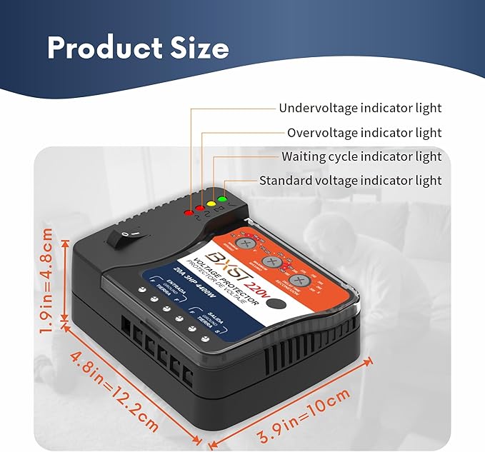 BXST Wiring Voltage and Brownout Surge Protector for Refrigerator TV 4400W Appliance AIR Conditioning Inverter Mini Split Adjustable Over/Under and Delay Time Voltage 20A 220V 140J