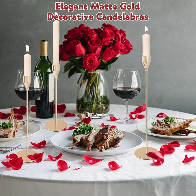 Gold Candlestick Holders Bulk, Taper Candles Holder for Table Centerpiece Set of 27 Metal Candle Sticks Holders Stand Candelabra Candle Holder for Christmas, Wedding, Dinning, Home Decor