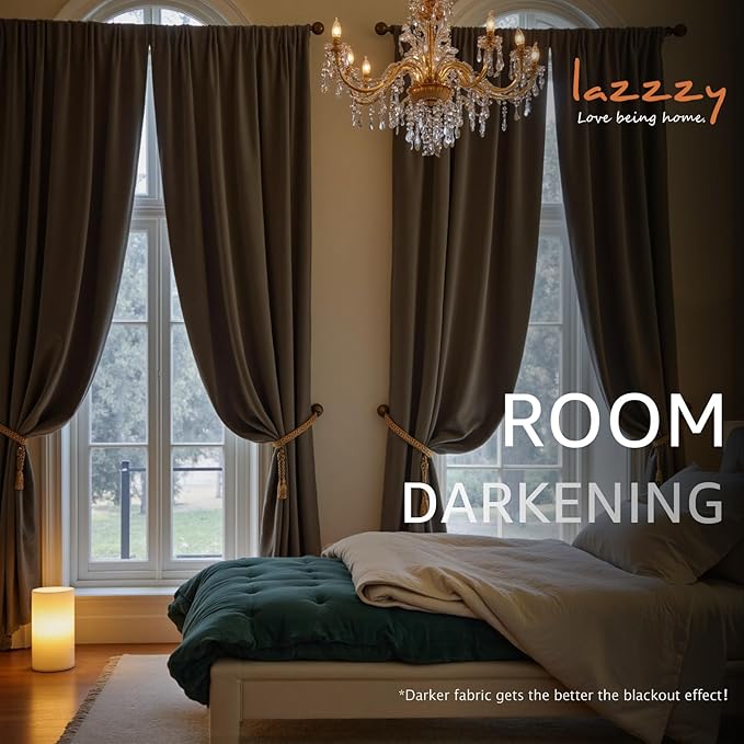 Lazzzy Velvet Blackout Curtains Thermal Insulated Room Window Drapes Super Soft Luxury Curtains for Living Room Bedroom Rod Pocket 2 Panels, Truffle, 52" W x 102" L