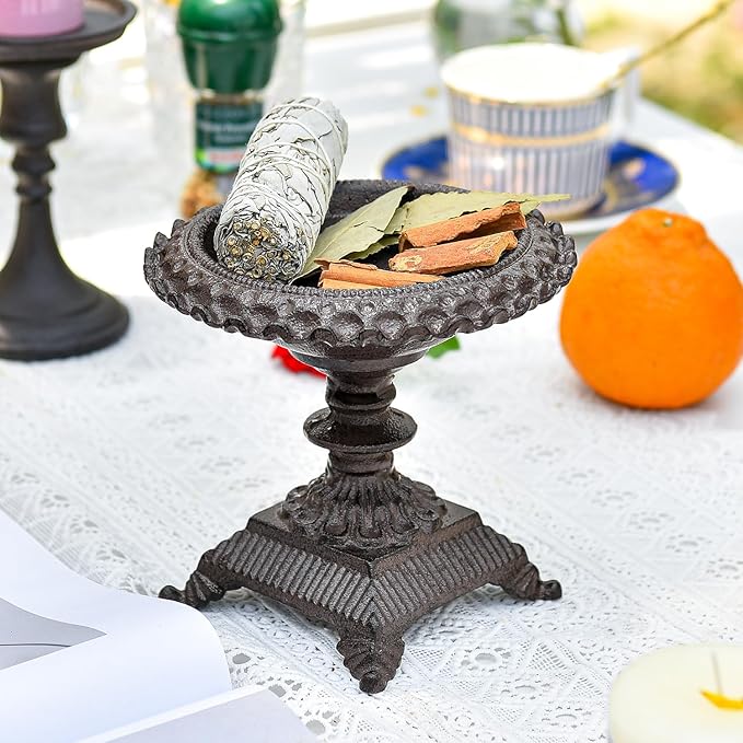 Sungmor Cast Iron Candle Holder - Rustic Style Decorative Pillar Candle Holders, Center Pieces Decoration for Table, Modern Farmhouse French Country Decor, 6.5" Candle Stand Fits Multi-Size Candles