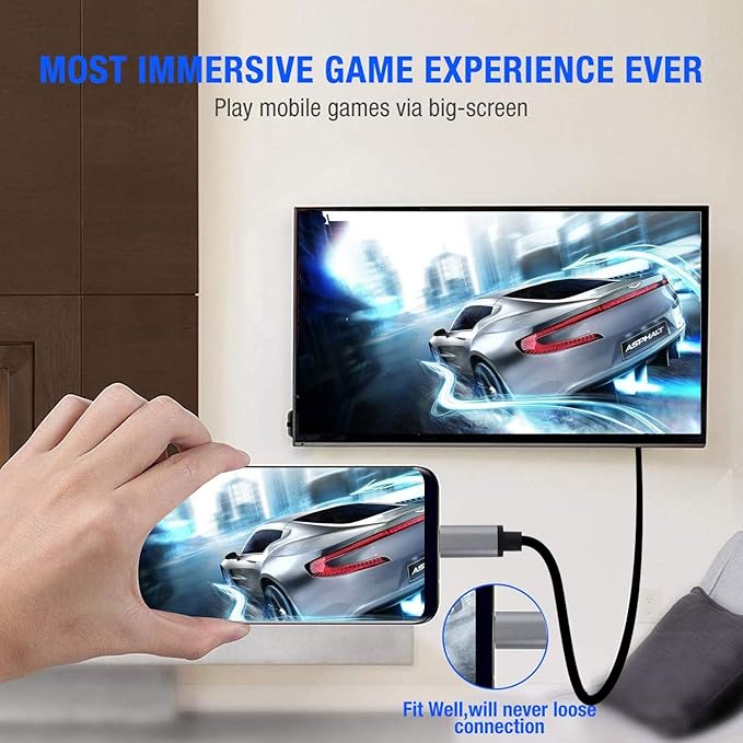 S25/S24/S23/S22/Note 20 to HDMI Cable for Samsung Galaxy, USB Type C to HDMI Cable Thunderbolt 3/4 Compatible with iPhone 16/15, MacBook, iMac, Surface, Dell and More -6FT 4K