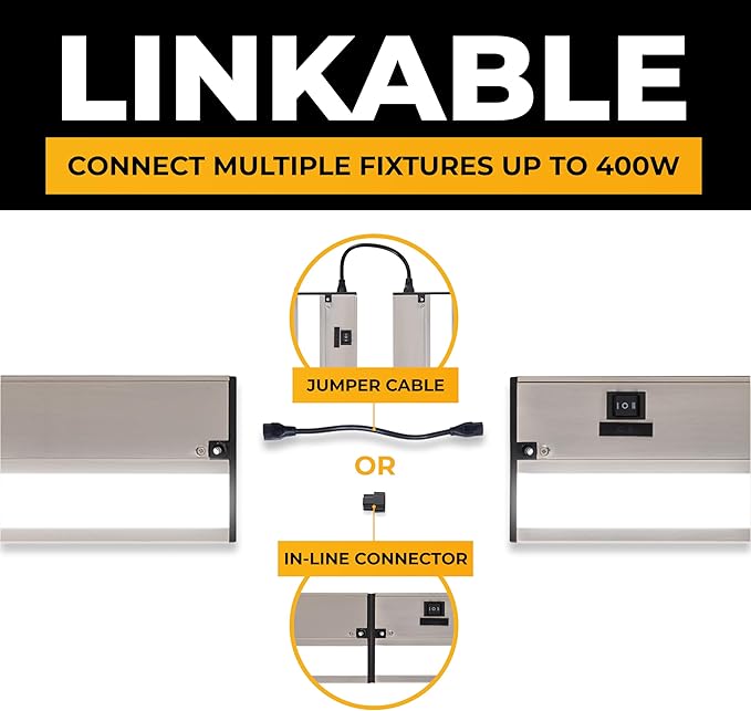 LED Under Cabinet Lighting Hardwired - 3CCT 32 Inch Satin Finish - Undercabinet Lights for Kitchen - Linkable Undercounter Dimmable Plug in Light or Hard Wired - Under Counter Fixture Direct Wire