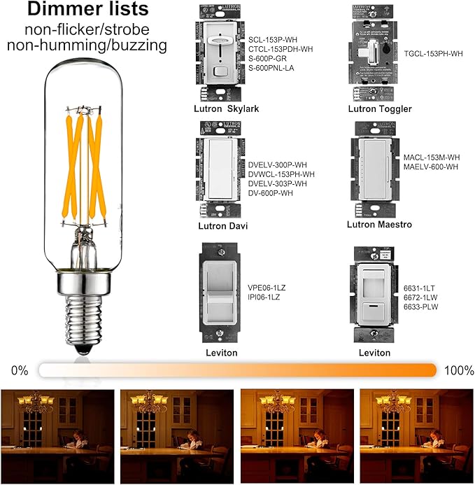 LiteHistory LED Bulb Dimmable 6W Equal Warm White 2700K T6 T25 E12 Candelabra Bulb 60 watt for Chandeliers,Ceiling Fan,Pendant,Wall sconces AC120V 600LM e12 Light Bulb 6Pack