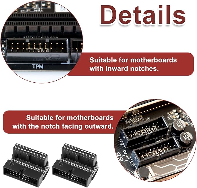 2 Pack USB 3.0 90 Degree Adapter Right Angle 19 Pin/20 Pin Female to MaleMotherboard Down19-pin Connector Extension Power Adapter L Turn Right Angle Socket (Down/Black-20Pin)