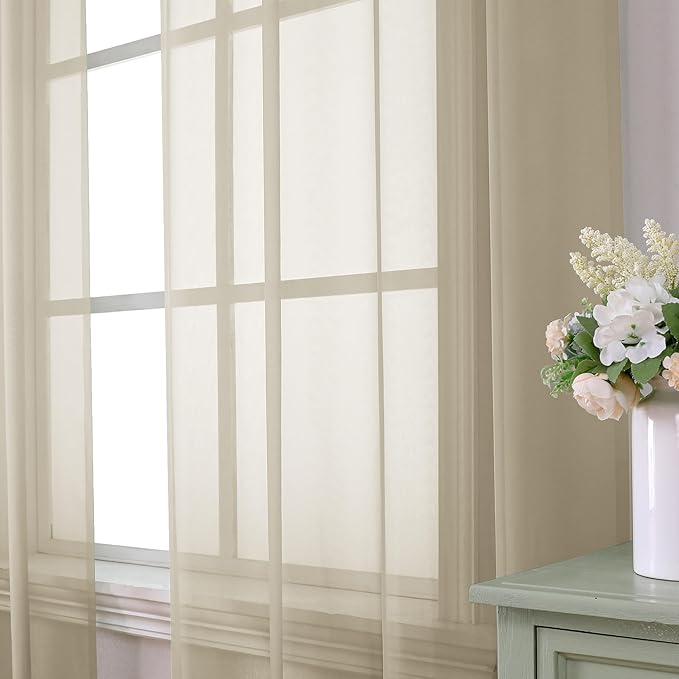 Aiyufeng Taupe Sheer Curtains 54 Inches Long 2 Panels Set, Semi Transparent Voile Rod Pocket Sheer Window Drapes for Bedroom Bed Canopy Living Room Dining Wedding Party Backdrop, 42W x 54L inch