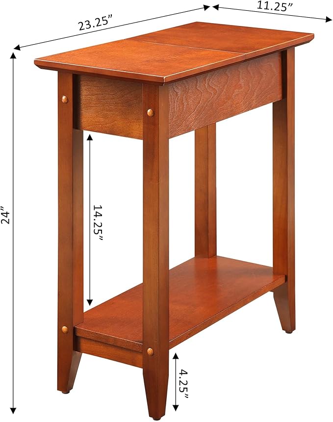 Convenience Concepts American Heritage Flip Top End Table 23.25" - Classic Narrow Chairside Accent with Hidden Storage & Lower Shelf for Traditional, Modern Living Room, Cherry