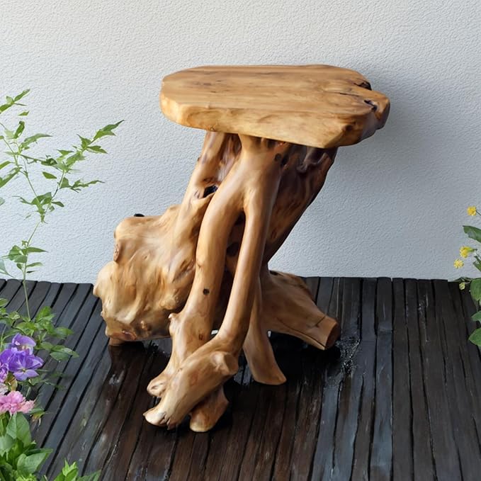 WELLAND Natural Tree Stump Stool, 19'' Tall Side Table, Live Edge Stool, Natural Edge End Table, Accent Table, Plant Stand for Living Room, Bedroom,