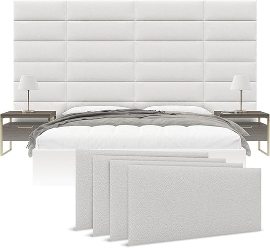 Vänt Upholstered Wall Panels - Queen/Full Size Wall Mounted Headboards - Boucle Ivory - Set of 4 Panels (Each Individual Panel 30"x11.5")