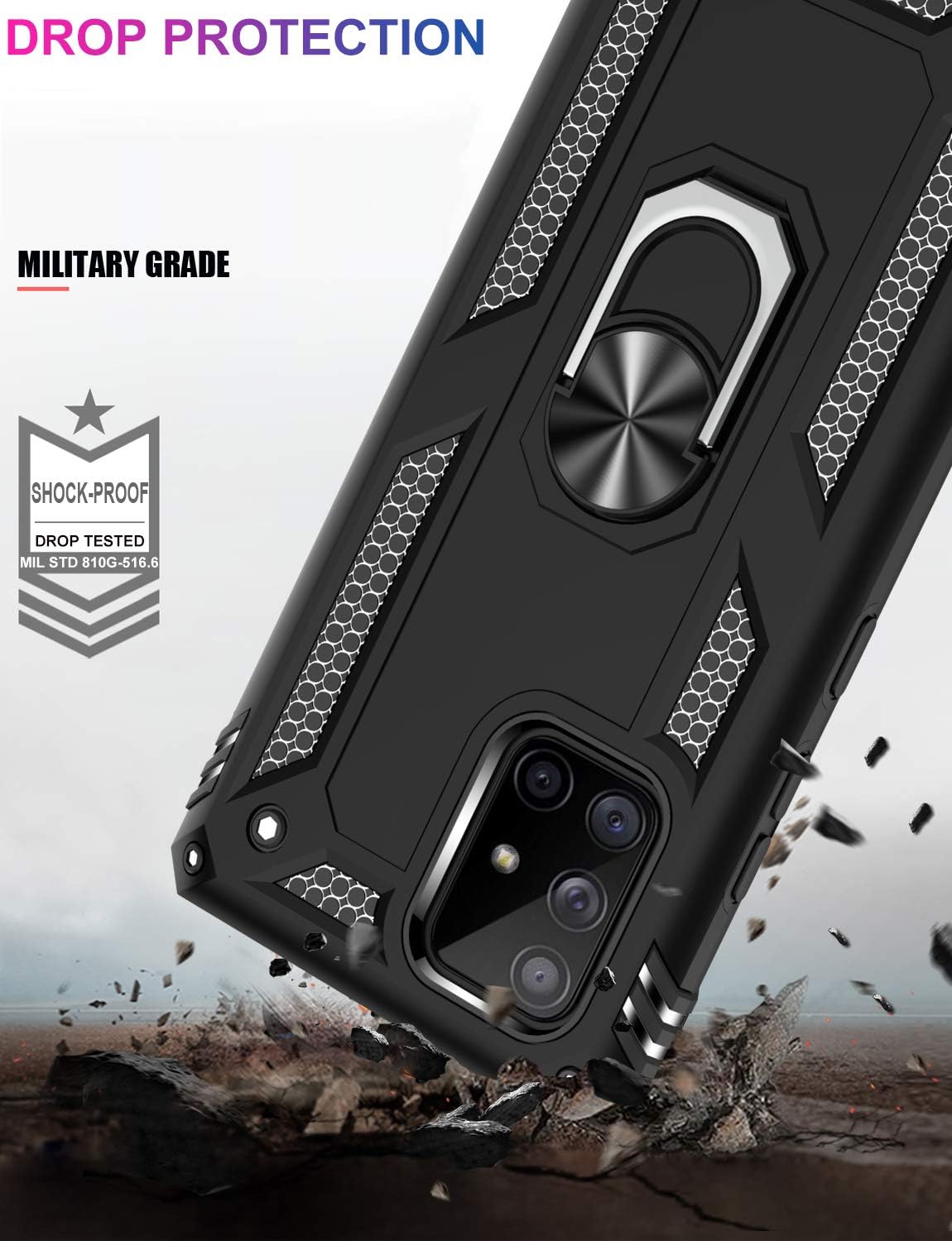 LUMARKE Galaxy A71 5G Case with Screen Protector, Military Grade Protective Phone Cover with Magnetic Ring Kickstand,