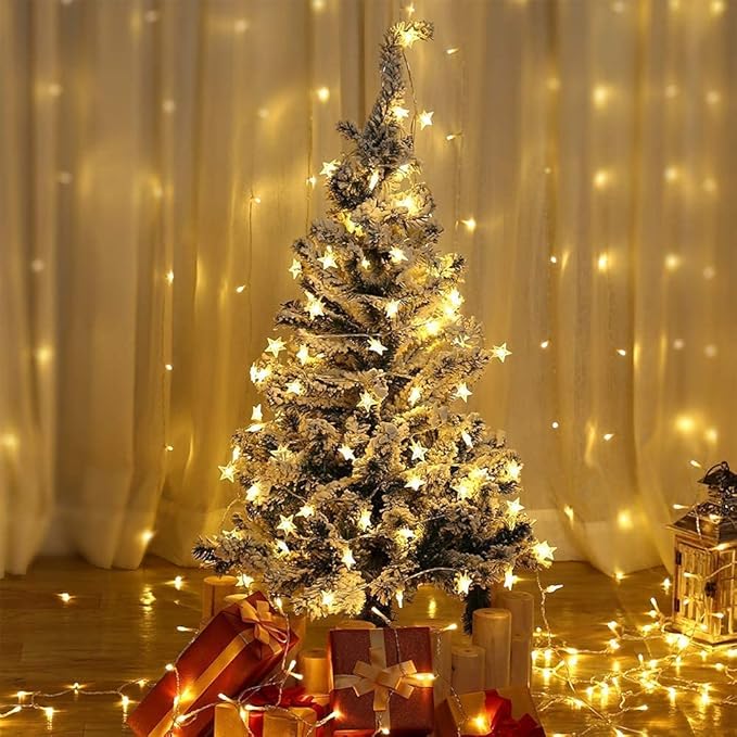 ANJAYLIA Star Lights 20 FT 40 LED Battery Operated String Lights with Remote for Bedroom Indoor & Outdoor, Party, Ramadan, Christmas and Wedding Decorations Warm White