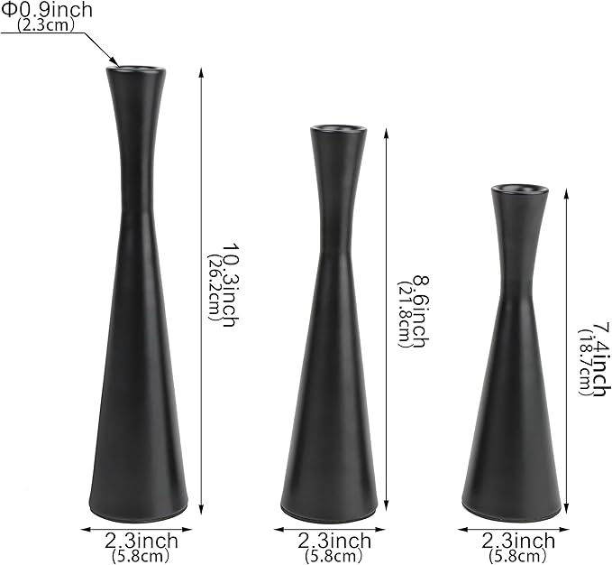 Vixdonos Matte Black Taper Candle Holders Metal Candlestick Holders Set of 3 Table Mantel Decorative Candle Stand for Dinning,Party，Wedding,Home Decor(Matte Black)