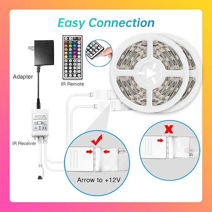 TJOY 100 ft LED Strip Lights with 44 Key Remote, Multi-Color RGB LED Lights, 24 Volt Color Changing LED Light Strip for Bedroom,Room,TV,DIY Decor(44 Key Remote Control +50 ft x2+Indoor only)