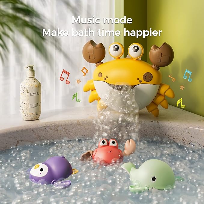 TUMAMA Baby Bath Toy,Bath Bubble Maker Machine with Music,3 Wind-Up Bathtub Toys,Crab Shower Water Toy for Toddlers Kids Boys Grils,4 Pieces