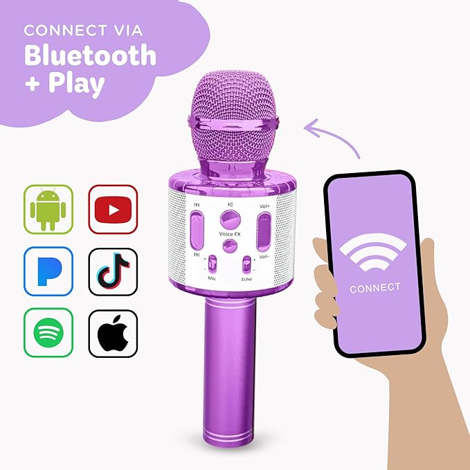 Move2Play, Kids Karaoke Microphone | Includes Pre-Loaded Songs & Bluetooth | Kids Birthday Party Gift | Toy for All Ages 2, 3, 4, 5, 6+ Year Old Girls, Boys & Toddlers