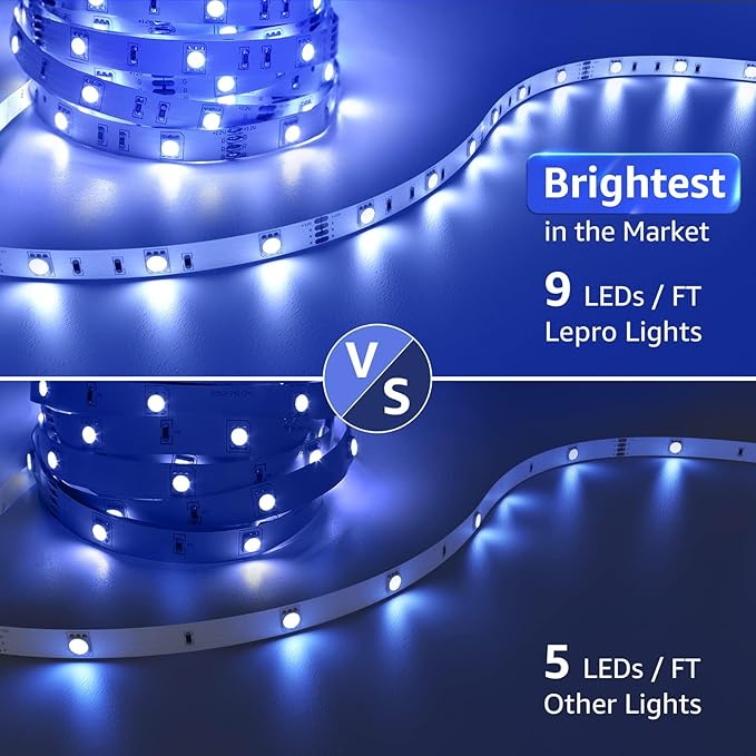 Lepro RGB LED Strip Lights, Christmas Decor, 16.4ft Flexible LED Light Strip, 5050 SMD LED, Color Changing Rope Light with Remote Controller and 24V Power Supply for TV Backlight, Home, Bedroom, Bar