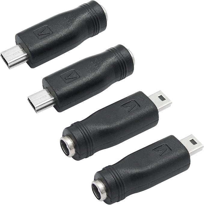 DC 5.5mm x 2.1mm to Mini USB Adapter, 5V DC 5521 Female to Mini USB Male Plug Convert Connector Power (4Pcs)