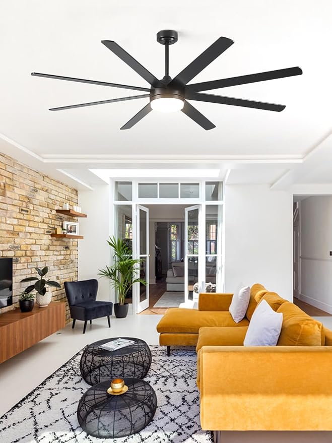 YUHAO 72 Inch Black Ceiling Fan with Light and Remote Control.Noiseless,Dimmable,3CCT,6 Speeds Reversible, DC Ceiling Fans for Indoor or Covered Outdoor