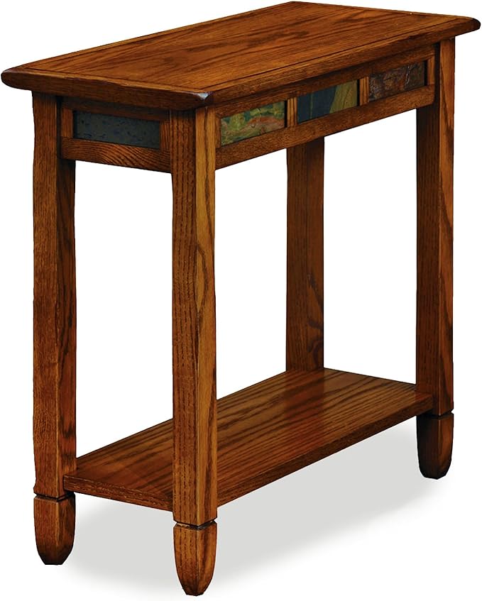 Leick Home Sibley End Table, Solid Wood, 12 in. Wide, Slate Tile Detail, 1 Lower Shelf, Narrow Width, Easy-Assembly, Rustic Oak, 24.0 in. L x 12.0 in. W x 24.0 in. H, 10060