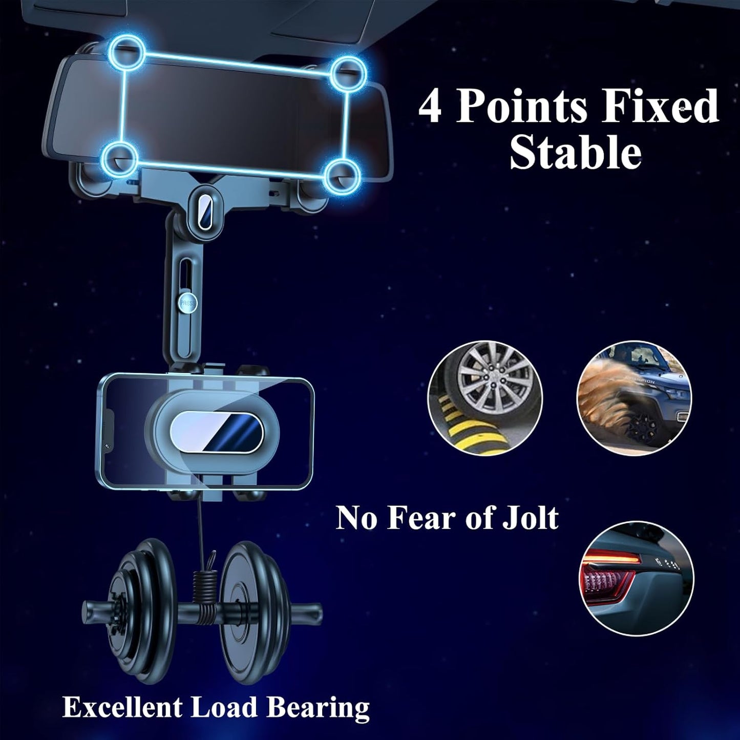 Rear View Mirror Phone Holder - Rotatable and Retractable Mount for iPhone Google Samsung 4-7IN Cell Phones