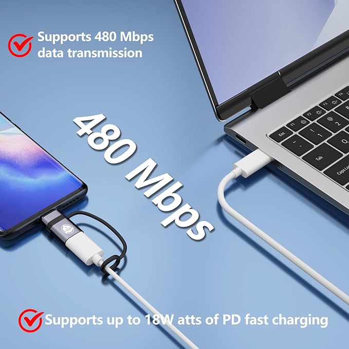 USB C to Micro USB Adapter, 2 Packs, Supports 18W Fast Charging and Data Transfer, Suitable for USB C Socket to Micro Plug Adapter, not Suitable for Headphones, Gray
