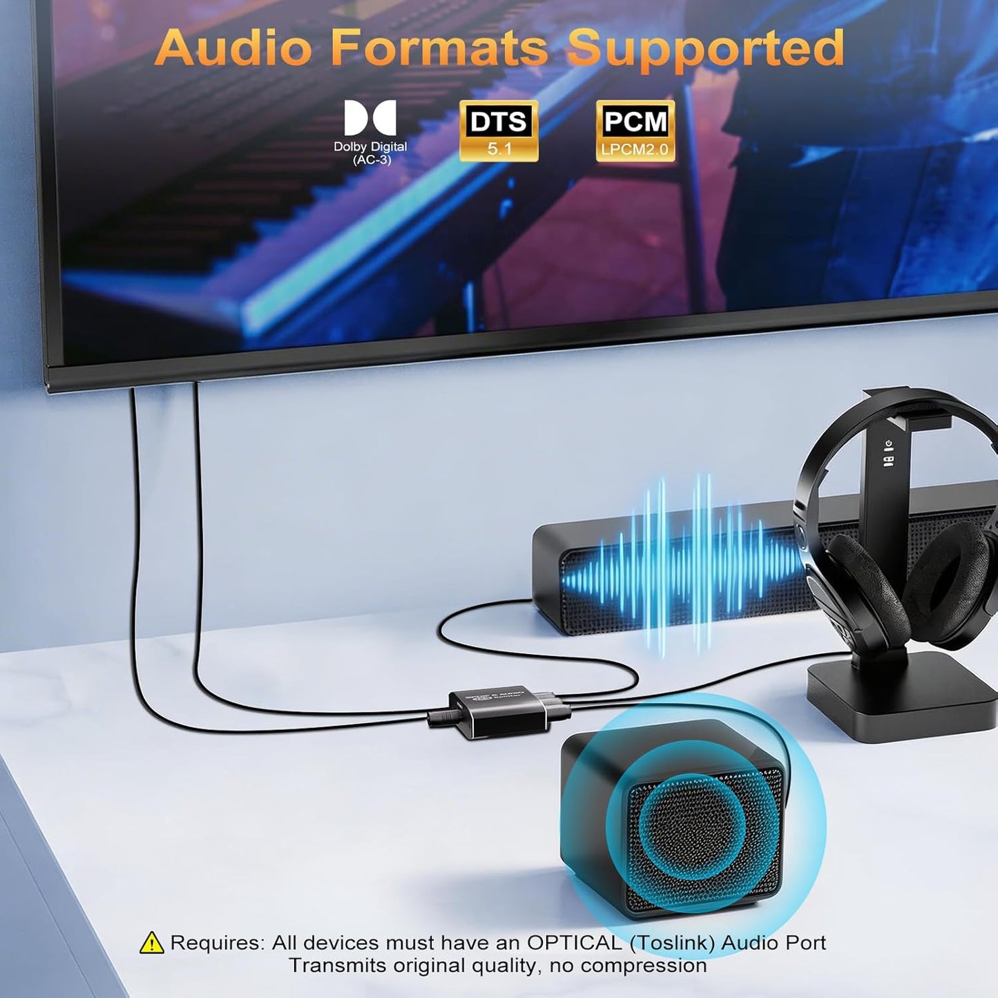 1x3, 1 3 Dolby 5.1 LPCM 2.0, PS5, Optical Audio Splitter Toslink Digital SPDIF Splitter in Out Supports Digital DTS