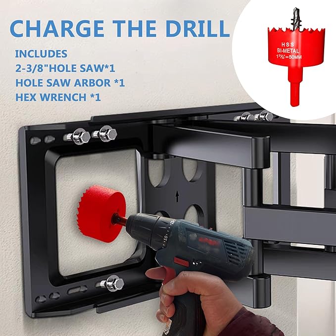 ROOWINTOO TV Cord Hider in Wall Cable Management Kit for TV, Behind Wall TV Wire Kit Cable Hider,Includes 2 Pass-Throughs and Hole Saw Drill Attachment