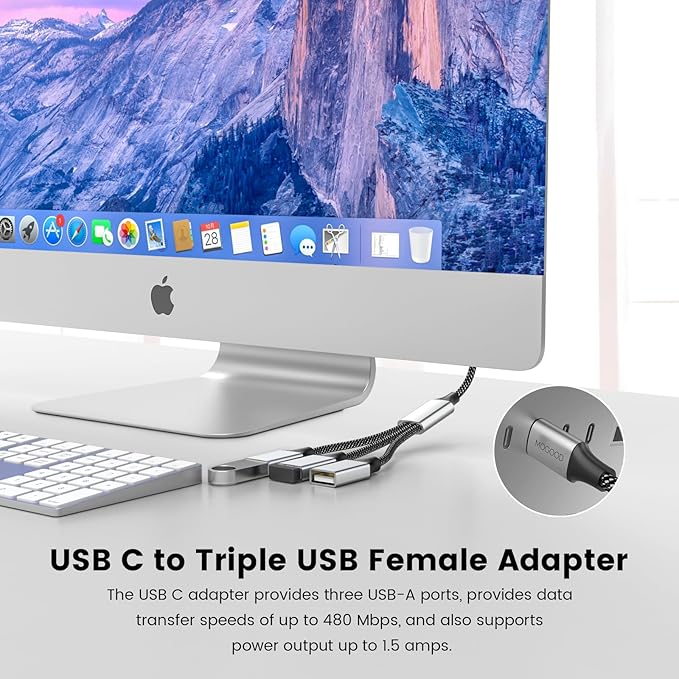 USB C Male to Three USB Female Cable Adapter,Type C to 3 Type A 2.0 Port Splitter Dongle Cord Converter Connector Multiple Multi Hub for MacBook,iPad Pro Air,Microsoft Surface Go,PC,Laptop