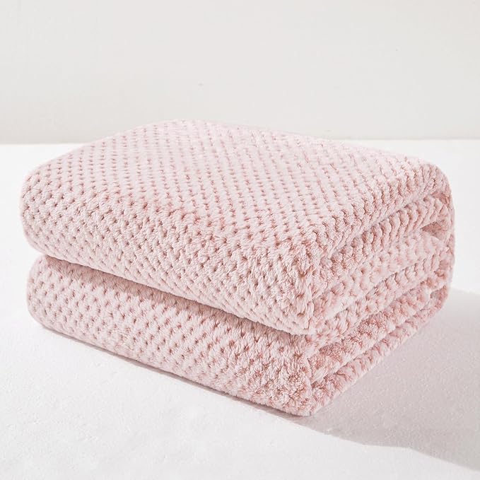 Exclusivo Mezcla Fleece Throw Blanket Extra Large, Super Soft and Warm Blankets for Couch, Sofa and Bed Waffle Textured, Cozy, Fuzzy and Lightweight (Mixed Dusty Pink, 50x70 Inches)