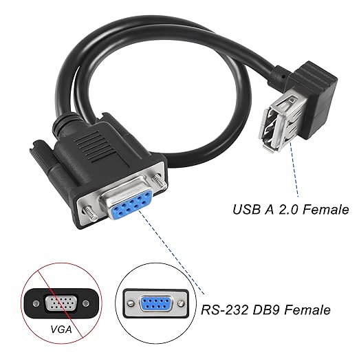 MEIRIYFA USB Female to RS-232 DB9 Female Adapter Cable,USB 2.0 to Serial RS232 DB9(9-pin) Converter Cable for Cashier Register, Modem, Scanner, Digital Cameras - 30cm