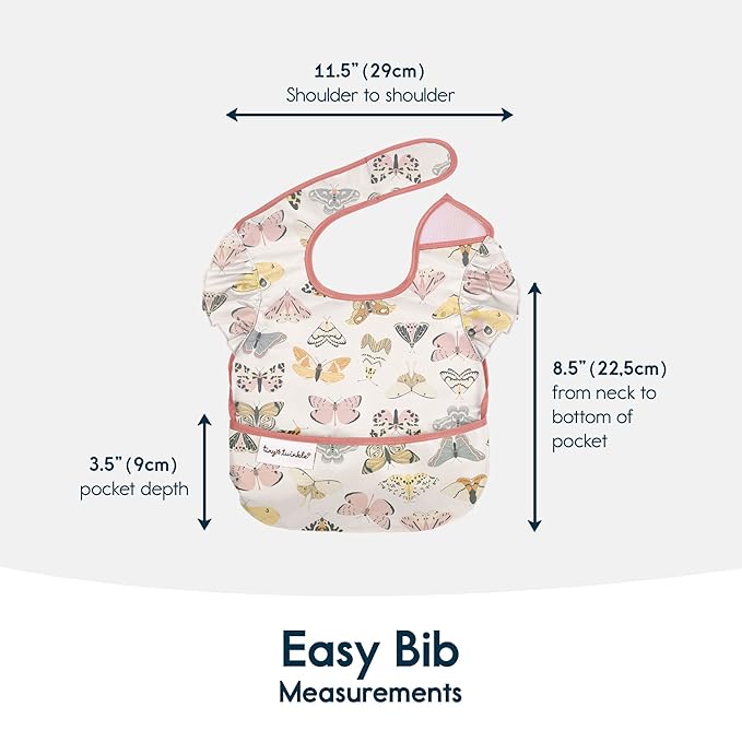 Tiny Twinkle Mess Proof Baby Bibs for Eating - Waterproof, Wipeable Bibs - Toddler Bibs - Travel Friendly - PFAS, PVC, BPA, Phthalate Free - Baby Food Bibs(3 Pack,Flutter)