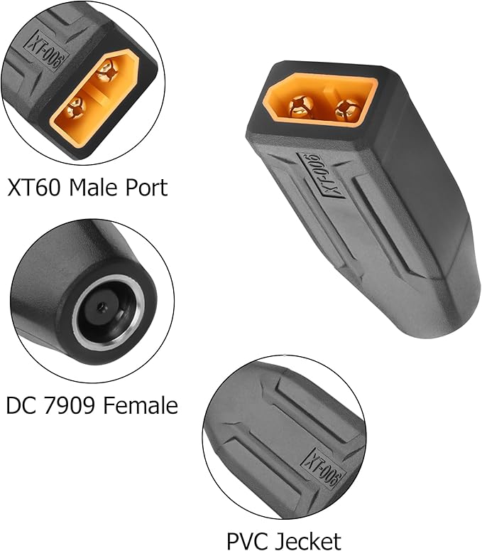 YAODHAOD XT60 to DC 8mm Adapter, XT60 Male to DC 7909 Female Connectors Adapter Connect Solar Panel Lipo Battery for Portable Power Station Solar Generator (2PCS) (XT60 Male to DC7909 Female)