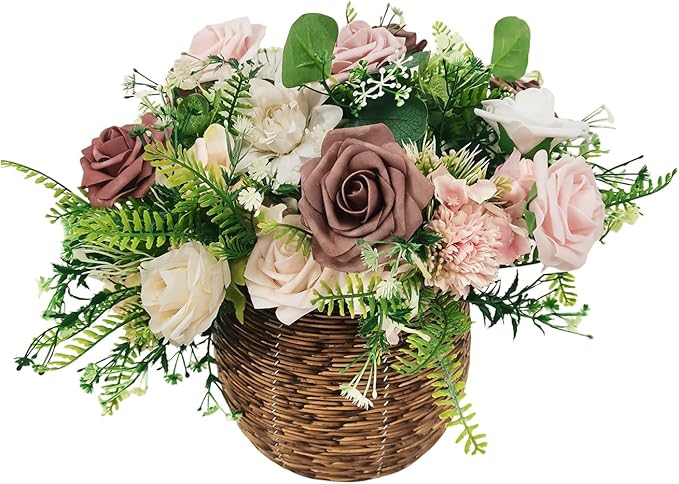 Artificial Flowers 25pcs Roses, Shade of Rouge Foam Fake Rose Faux Flower for DIY Wedding Bouquets Bridal Shower Centerpieces Floral Arrangements Party Tables Home Decorations