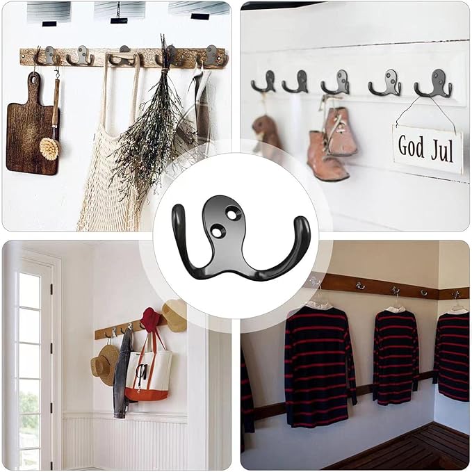 12 PCS Heavy Duty Coat Hooks - Wall Mounted Hooks for Coats, Backpacks, Robes & Hats - Includes 24 Screws