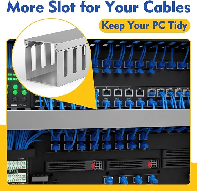 Open Slot Wiring Raceway Cable Duct, 123in Cable Management Channel Cord Track,Desk Wire Channel, Under Desk Cable Management to Hide Cables, Wires for Computers (Grey, 1.57" Hx1.57 W, 15.4''L(8 Pc))
