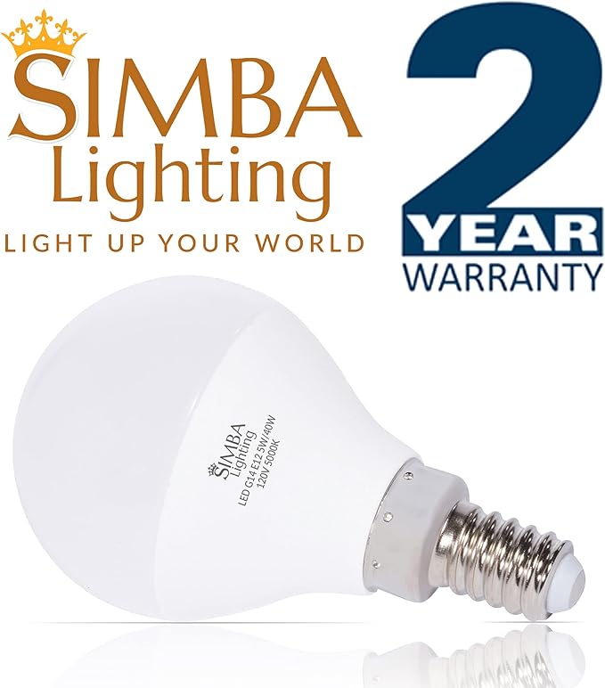 Simba Lighting LED Candelabra E12 Base G14 Small Globe 5 Watt 40W Replacement Light Bulb (6 Pack) for Ceiling Fan, Chandelier, Vanity, Round A15 Frosted White Cover, Non-Dimmable, 5000K Daylight