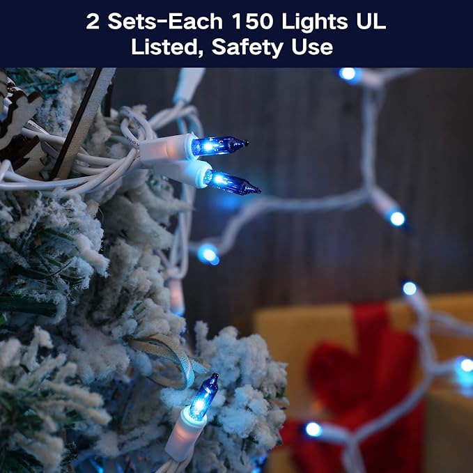 Brizled Blue Christmas Lights, 69.6ft 300 Count Mini Incandescent String Lights Connectable, 120V UL Certified String Lights White Cord, Indoor Xmas Lights for Bedroom Outdoor Tree Party Decorations