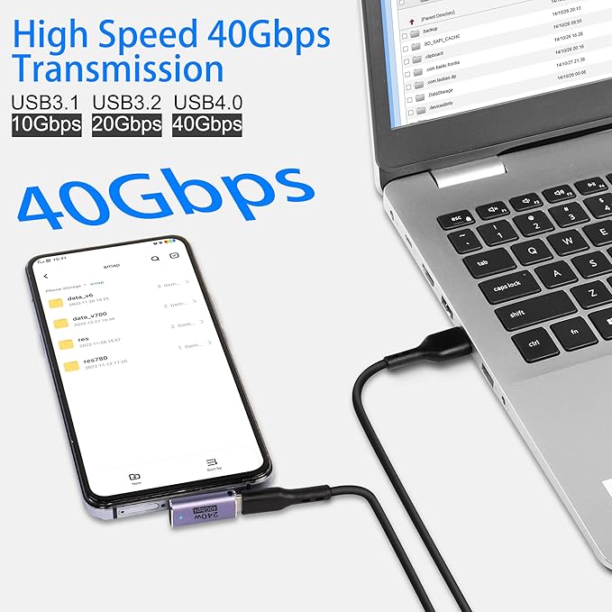 QIANRENON USB4.0 C 90 Degree Angle Adapter 240W 40Gbps Type C 4.0 Male to Female Right Angle Coupler,LED Indicator,8K Audio/Video Transfer,for Smartphone Tablet Steam Deck, 2 Pcs(Vertical Bend)
