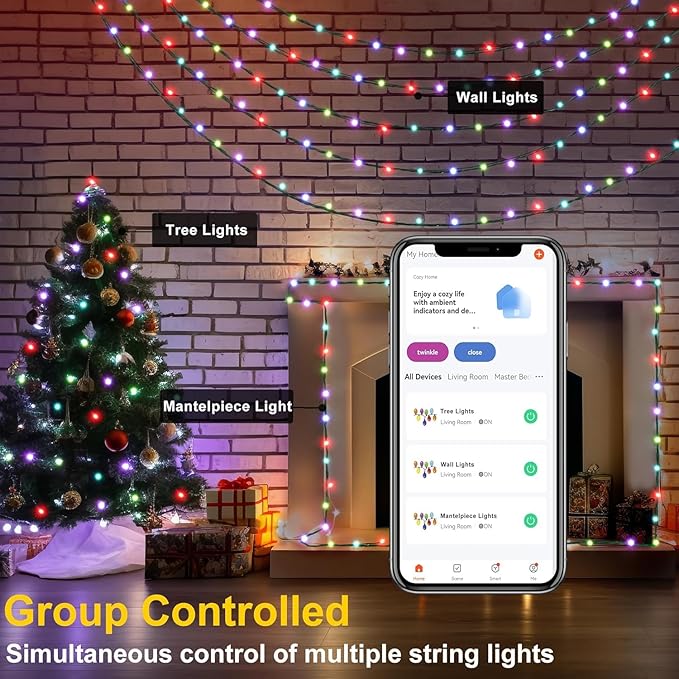 Smart WiFi LED Christmas Lights, APP-Controlled RGB Fairy String Lights, Ideal for Xmas Tree, Garden, Home, Party, Halloween Festival Deco (33ft-100LED)
