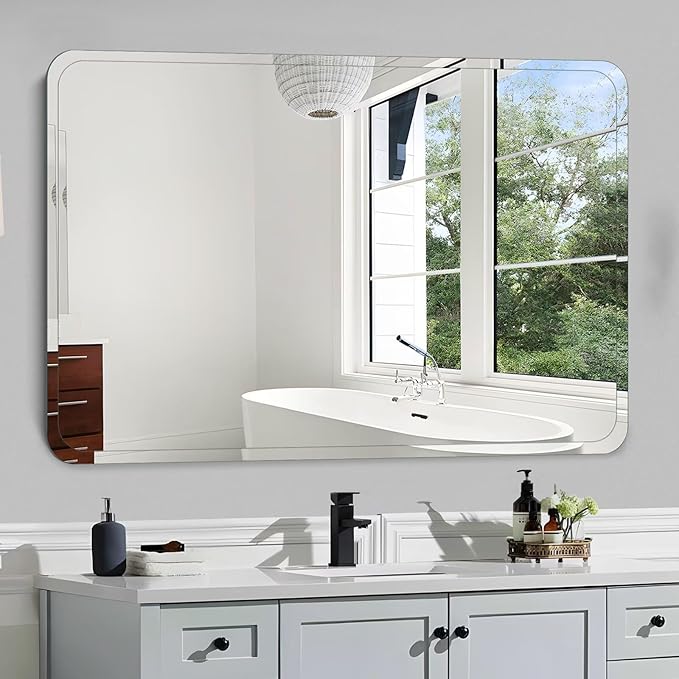 Frameless Bathroom Mirror for Over Sink,Wall Mounted Vanity Mirrors 30x36in,Rounded Rectangle Mirror Frameless with Polished Edge for Bedroom,Living Room,Entryway,Shatterproof (Horizontal/Vertical)