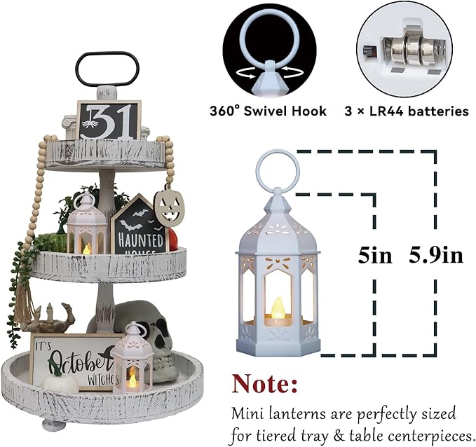 LLQ 8 Pcs Mini Lantern Decor Moroccan Lantern with Flickering LED Candle Table Centerpiece Small Vintage Wedding Hanging Lamp Ornaments Bulk for Wedding Halloween Christmas Party (5 Inch,White)