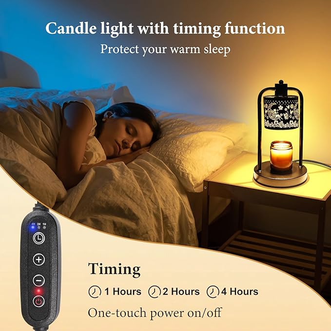 Lococo Candle Warmer Lamp Wax Light: Wax Melt Warming Lamps for Jar Candles with Timer Dimmable for Birthday Christmas Gift, Room, New House, Bedroom, Vintage Home Decor, Black + Fairy Moon