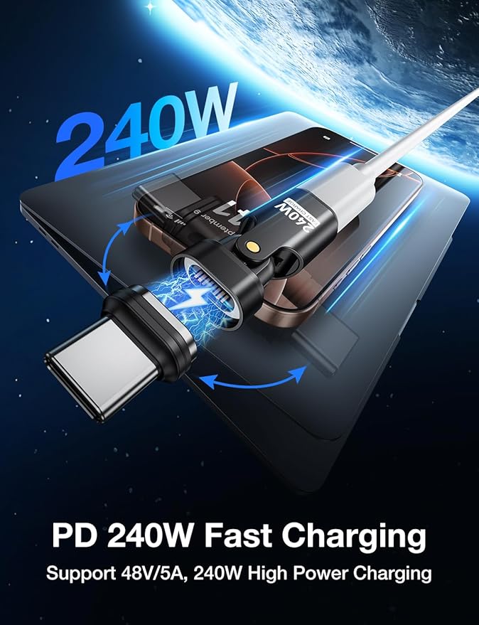 AUFU 16PIN 240W USB C Magnetic Adapter(2Pack)/180° Rotation USB C Right Angle Adapter/90 Degree C Adapters/Type C Magnetic for 1Phone 16/15/Ma-Book/1Pad Series, Samsung Galaxy, Google Pixel, Laptop