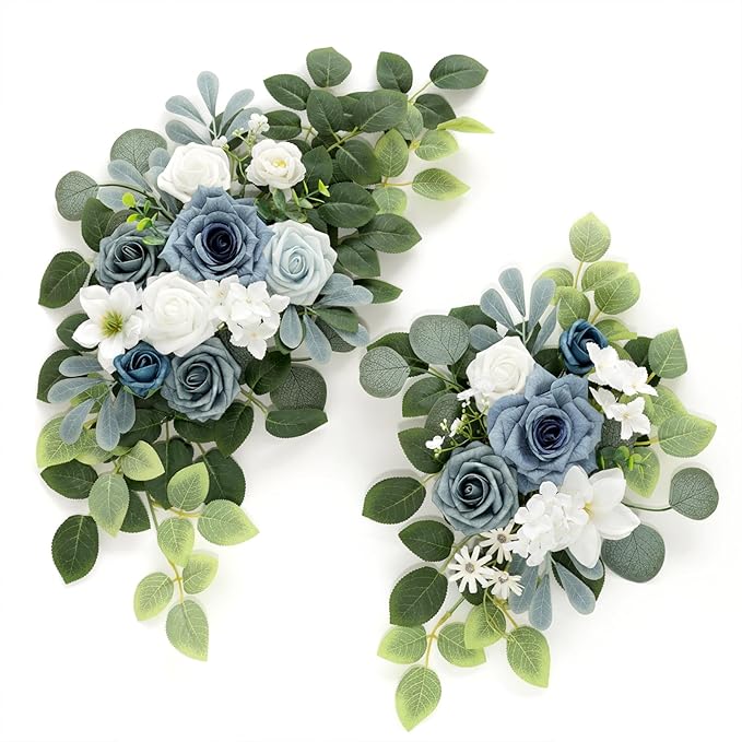 Artificial Flowers Decorations Pack of 2,Centerpieces for Wedding Reception Backdrop Decoration, Floral Decor Wall Home Entryway OutdoorDecorations (Serene Dusty Blue)
