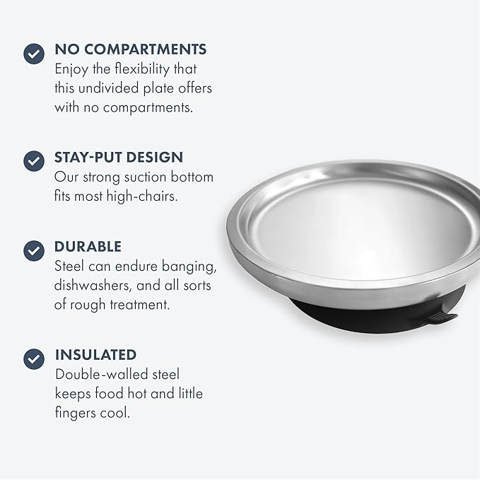 Avanchy Open Baby Plates with Suction – Stainless Steel Divided Plates for Toddlers, BPA-Free, Dishwasher Safe, Unbreakable, Non-Toxic, 100% Silicone Suction – Magenta