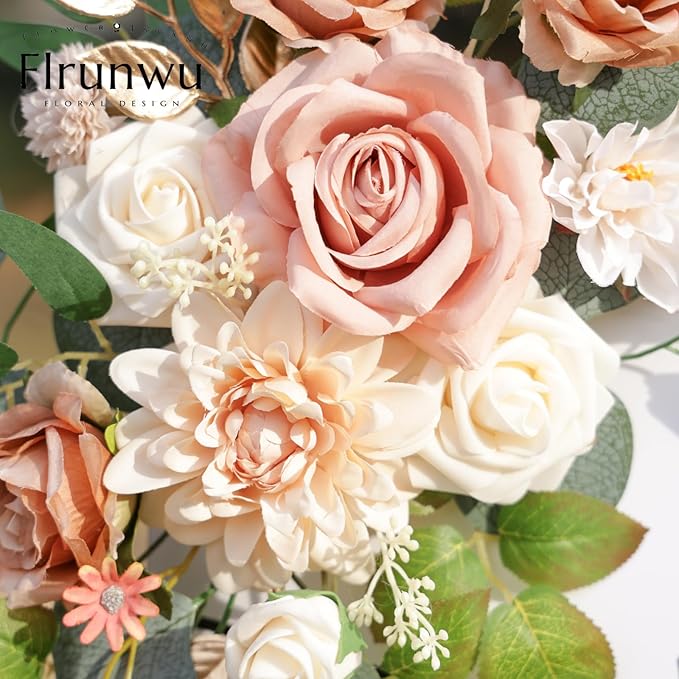 Flrunwu(Pack of 2 Artificial Flowers Decorations,Centerpieces for Wedding Reception Backdrop Decoration, Floral Decor Wall Home Entryway OutdoorDecorations (Terracotta)