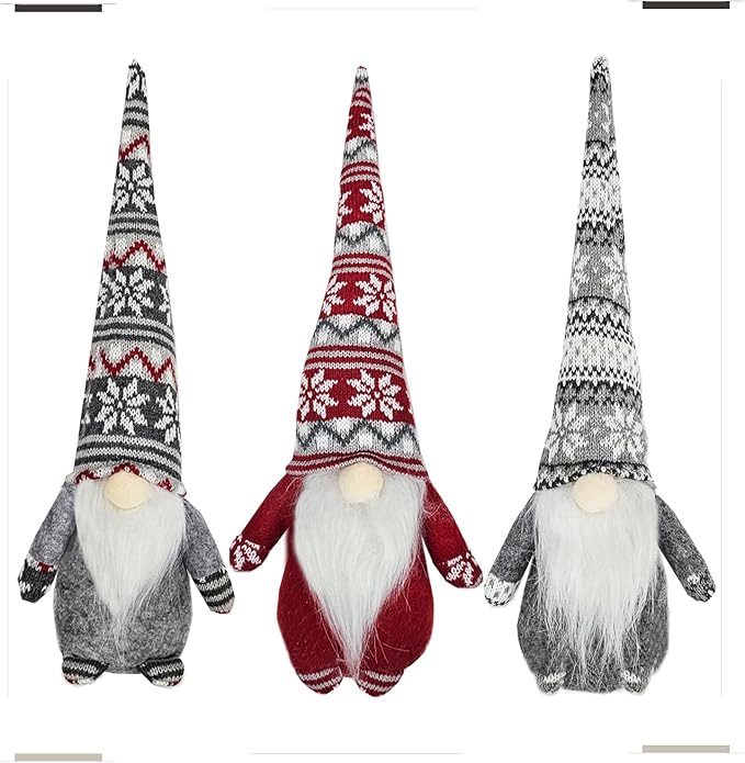 Gnome Christmas Ornaments, Handmade Swedish Tomte Gnomes Plush Scandinavian Santa Elf Table Ornaments Christmas Decoration Home Decor (Wool Snowflake, Set of 3)