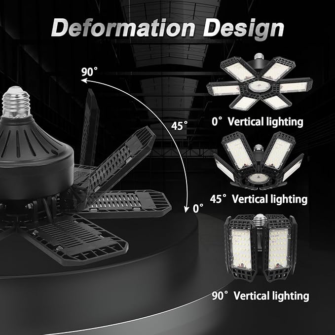 2 Pack Garage Light, 200W 20000LM 6500K LED Shop Lights, Garage Lights Ceiling Led with 6+1 Deformable Panels, Screw in E26/E27 Socket Bulb for Warehouse, Workshop, Basement, Barn Lighting